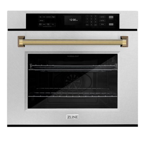 ZLINE - Autograph 30 in. True Convection Single Wall Oven in Satin Steel with Gold Helix Handle (WASSZ-30-KG) - Satin Stainless Steel-Front_Standard 