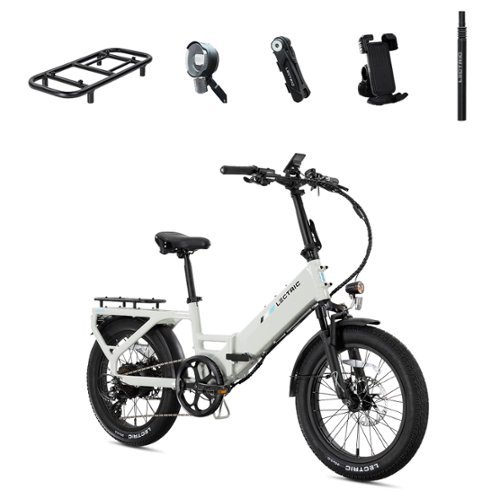 Lectric eBikes - XP4 750 Step-Thru Foldable Long-Range eBike (Max 85mi/28mph) + LevelUp Rack/Seat Post/Elite Headlight/Lock/Phone Mount - Stratus White-Front_Standard