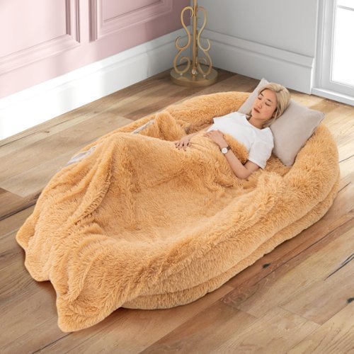 Gymax - 68'' x 46'' x 10'' Human Dog Bed Orthopedic Dog Bed w/ Soft Blanket - Brown-Front_Standard 
