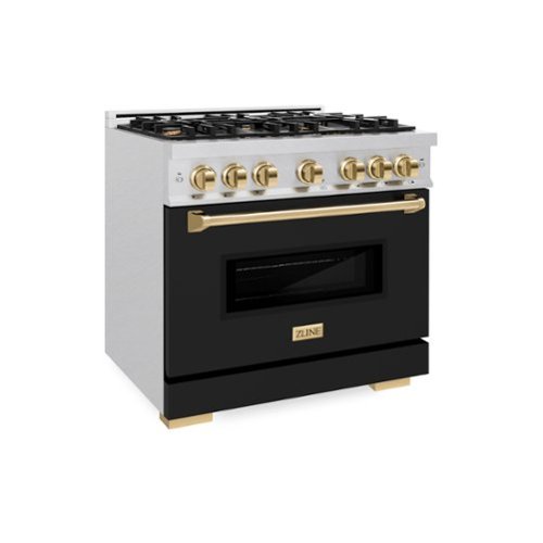 ZLINE Autograph 36" Classic DuraSnow® Gas Range w/ Black Door & Gold Accents (CGRSZ-BLM-36-G)