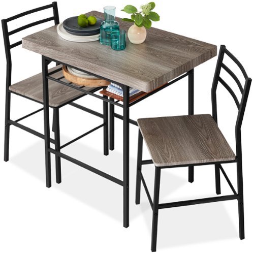 Best Choice Products - 3-Piece Modern Dining Set, Square Table & Chairs Set w/ Steel Frame, Storage Rack - Gray/Black-Front_Standard 