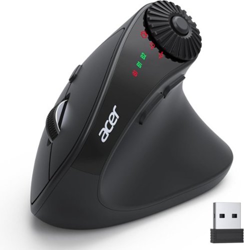 Acer - Wireless Ergonomic Mouse with Side Scroll Wheel, 4000DPI Bluetooth (BT5.2+2.4GHz) Vertical Mouse for Laptop - Wireless - Black-Front_Standard 