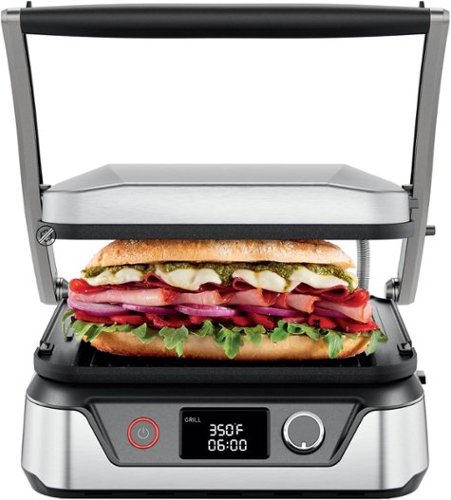 Chefman - 5-in-1 Digital Panini Press Grill w/ Adjustable Temp, Opens Flat - Stainless Steel-Front_Standard 