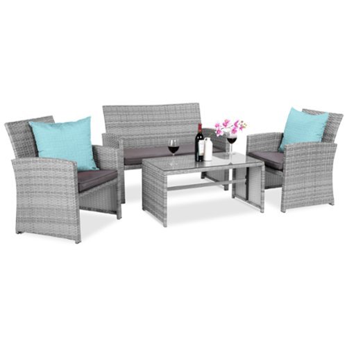 Best Choice Products - 4-Piece Outdoor Wicker Patio Conversation Furniture Set w/ Table, Cushions - Gray/Gray-Front_Standard 