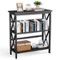 Costway - Wooden Shelf Bookcase 3-Tier Open Bookshelf W/X-Design Freestanding Rack - Black-Front_Standard 