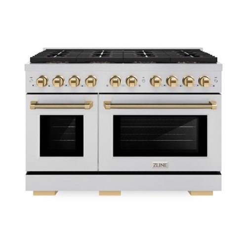 ZLINE - Autograph 48 in. 6.7 cu. ft. Freestanding Paramount DuoPro Dual Fuel Range in Stainless Steel with Gold Helix Handles - Stainless Steel-Front_Standard 