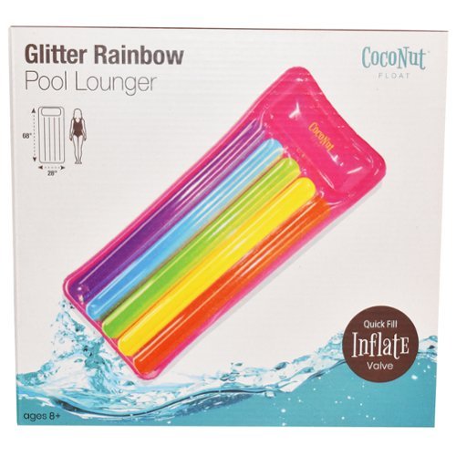 Salus Brands, LLC CocoNut Float: Glitter Rainbow Pool Lounge - 68 x 28Inflatable Water Raft, Anti-leak, Durable, Party Decoration WORLDWIDE DELIVERY