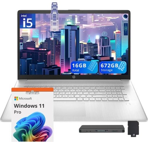 HP - 17.3" FHD IPS Laptop,Intel i5-1334U,16GB RAM,512GB SSD+160GB Docking Station Set,Win 11 Pro,Backlit Keyboard - Silver-Front_Standard 