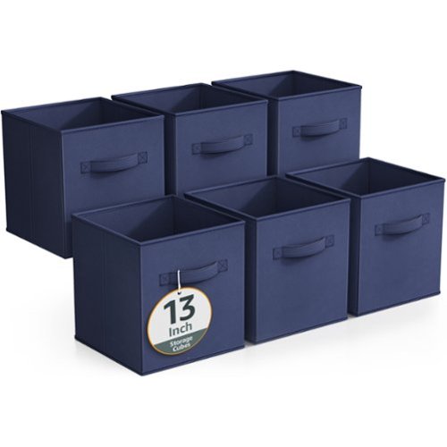 Sorbus - Fabric Storage Cubes, 8 Foldable Storage Bins for Organizing Pantry, Cubbies, Toy Box, Clothes Storage - Navy Blue-Front_Standard 