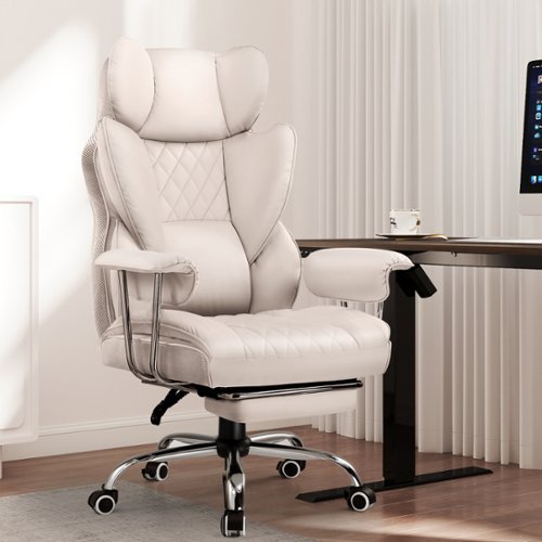CloudRest Pro - 400lbs Heavy Duty Office Chair Faux Leather Wide Ergonomic Comfy Executive Chair - Graypink-Front_Standard 