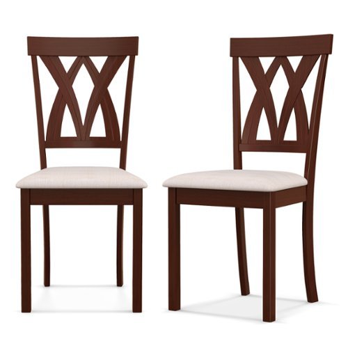 Costway Armless Dining Chairs Set of 2 with Rubber Wood Frame Elegant Hollowed Backrest - Oak + Beige