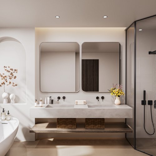 LOVMOR Tempered Glass Rounded Rectangle Framed Wall-Mounted Bathroom Vanity Mirror - 40 x 32 - Silver WORLDWIDE DELIVERY
