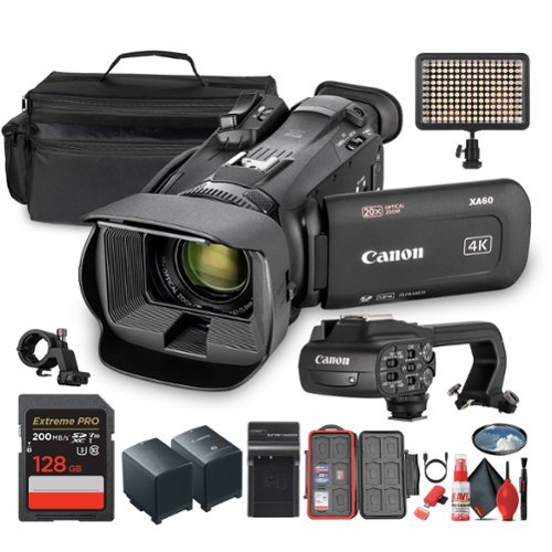 Canon XA60 PAL Professional UHD 4K Camcorder + 128GB SD Card + LED