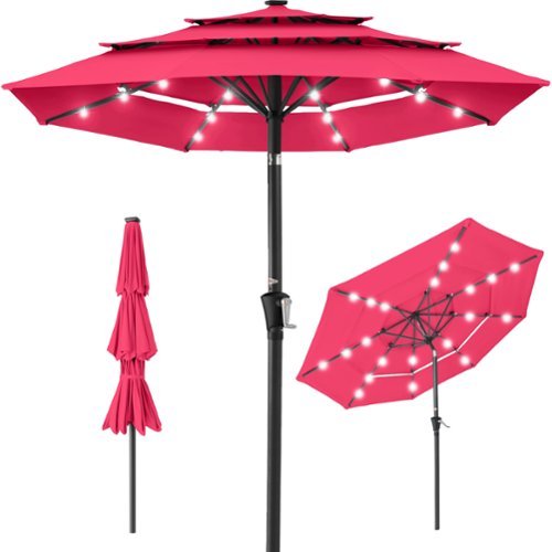Best Choice Products - 10ft 3-Tier Solar Patio Umbrella w/ 24 LED Lights, Tilt Adjustment, Easy Crank - Hot Pink-Front_Standard 
