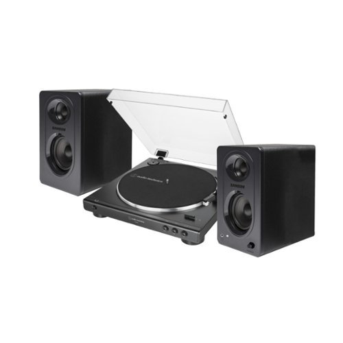 Audio-Technica - AT-LP60X Turntable (Black) with Powered Studio Monitors Pair-Front_Standard 