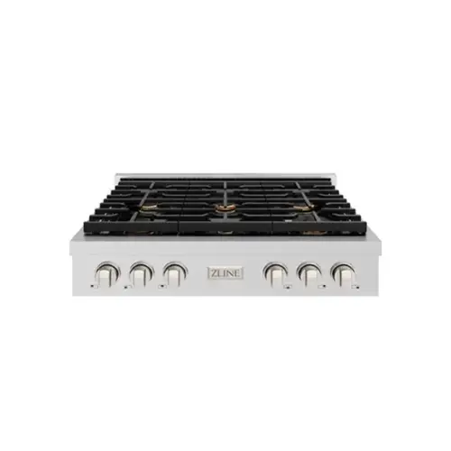 Front. ZLINE - ZLINE 36 in. Paramount Gas Rangetop with 6 Brass Burners and Porcelain Cooktop (SRT-BR-36) - Stainless Steel.