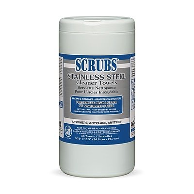 Scrubs - Stainless Steel Cleaner Polish Dual-Sided 9.75" x 10.5" Wipes, 30/Pack (ITW91930) - White/Gray