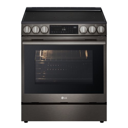 LG - 6.3 Cu. Ft. Slide-In Electric True Convection Range with InstaView and Premium Handle - Black Stainless Steel-Front_Standard 