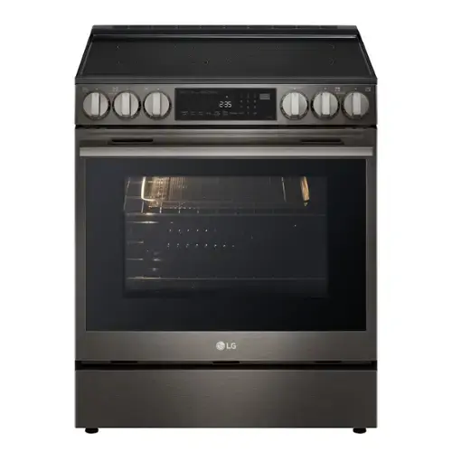LG oven with a black stove top and a silver door.