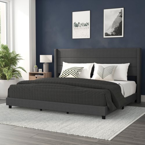 Alamont Home - Hollis King Size Upholstered Platform Bed with Wingback Headboard - Charcoal-Front_Standard 
