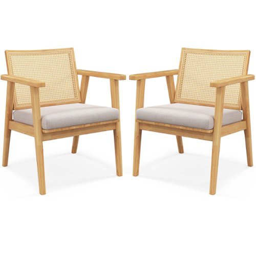 Costway Mid Century Modern Accent Chairs Set of 2 with Breathable Rattan Back Dining Room - Natural