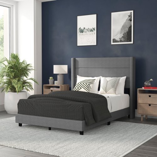 Alamont Home - Hollis Full Size Upholstered Platform Bed with Wingback Headboard - Gray-Front_Standard 