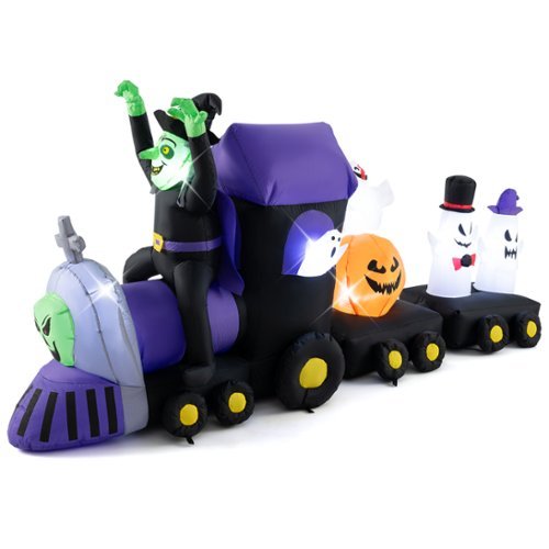 Costway 8.2 Long Halloween Inflatable Train LED Lighted Train w/ Witch 4 Ghosts & Pumpkin