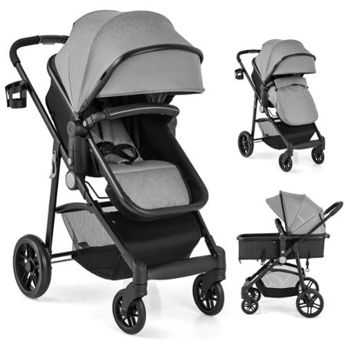 Costway - 2 in 1 Foldable Baby Stroller Kids Travel Newborn Infant Buggy Pushchair 22 lbs - Gray-Front_Standard 