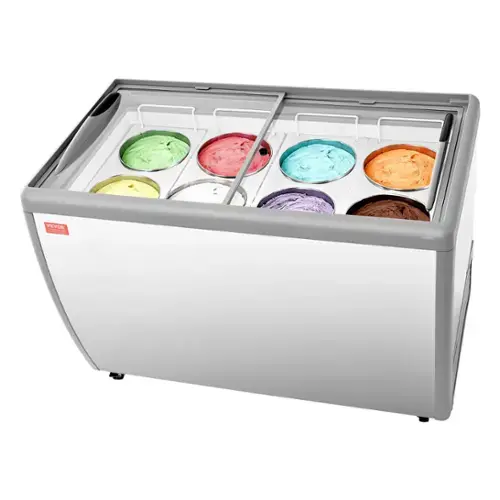 Front. VEVOR - Commercial Ice Cream Display Case, 13.1 Cu.ft Chest Freezer, Restaurant Gelato Dipping Cabinet Top Deep Freezer - White.