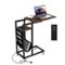 Costway - 1 PCS C-shaped End Table with Charging Station Rolling Bedside Table Couch Side Table - Rustic Brown/Black-Front_Standard