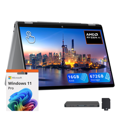 HP - OmniBook X 14" 2K Touchscreen,AMD Ryzen AI 5 340,16GB RAM,512GB SSD+160GB Dock Set,Backlit keyboard,Win 11 Pro - Silver-Front_Standard 