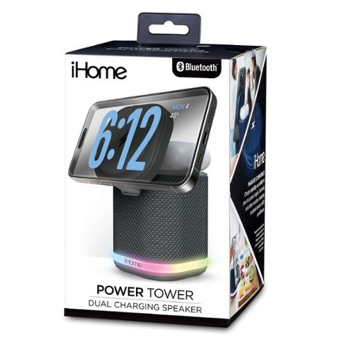 iHome Power Tower Dual Wireless Bluetooth Charging Speaker with Mood Light - Dark Gray BUY IN AUSTRALIA