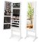 Costway - Lockable Mirrored Jewelry Cabinet Armoire Organizer Storage with Stand & LED Lights - White-Front_Standard