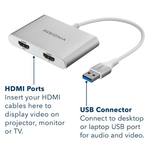 Insignia™ USB to Dual HDMI Adapter - White WORLDWIDE DELIVERY