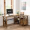 Bestier - 60"Reversible Farmhouse L Shaped Desk with Storage Cabinet,Bookshelf & Headphone Hook,Gaming & Home Office Desk - Brown-Front_Standard