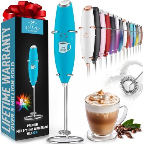 Zulay Kitchen - Powerful Milk Frother Handheld Foam Maker for Lattes by Milk Boss - Blue-Front_Standard 