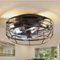 Breezary - 12" Indoor Flush Mount Cage Ceiling Fan with Remote, 7 Blades, 6-Speed DC Motor, Timer & Memory, Compact for Small Rooms - Matte Black-Front_Standard