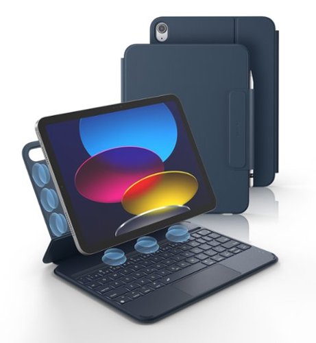 Dexnor - Keyboard Case for iPad (A16) 11th/10th Generation, Magnetic Folio Keyboard Trackpad Pencil Holder Backlit Rechargeable - Navy Blue-Front_Standard 