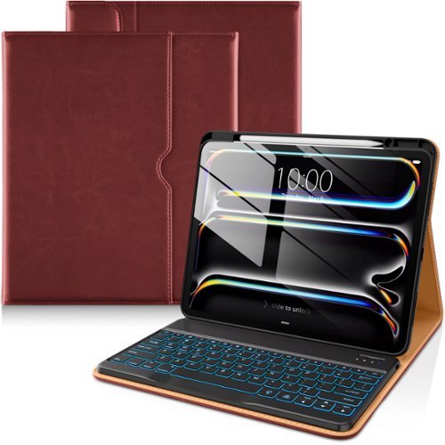 DTTO - Case for iPad Pro 13 Inch M5/M4with Wireless Detachable Keyboard , Leather Folio Cover with Pencil Holder & Pocket - Burgundy Red-Front_Standard 