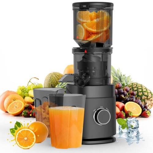 Teendow - Cold Press Juicer 4.5" Wide Chute for Whole Fruit and Vegetable,150W Slow Masticating Juice with 2 Cups,BPA Free - Black-Front_Standard 