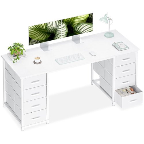 AODK - Computer Desk with 8 Fabric Drawers, Large Storage Modern Office Desk for Home Office & Study - White-Front_Standard 