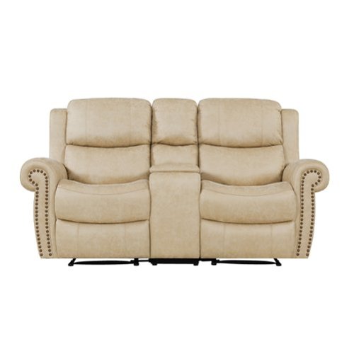 ProLounger - Di'Onna Rolled Arm Distressed Faux Leather 2 Seat Wall Hugger Recliner Loveseat With Power Storage Console - Latte Tan-Front_Standard 