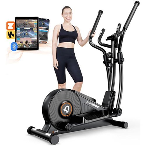 Pooboo - Elliptical machine ith 16 resistance levels and LCD display, Silent Elliptical Trainer For Home, 350LBS weight capacity - Black-Front_Standard 