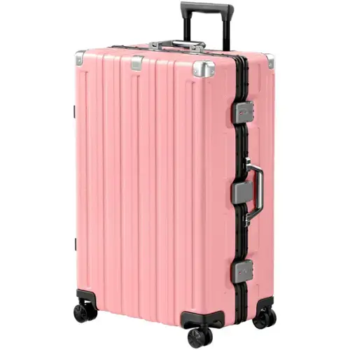 Front. Brick Attic - 28 Inch Aluminum Frame Luggage  Checked Suitcase with Spinner Wheels TSA Approved No Zipper Hard Shell Luggage - Pink.