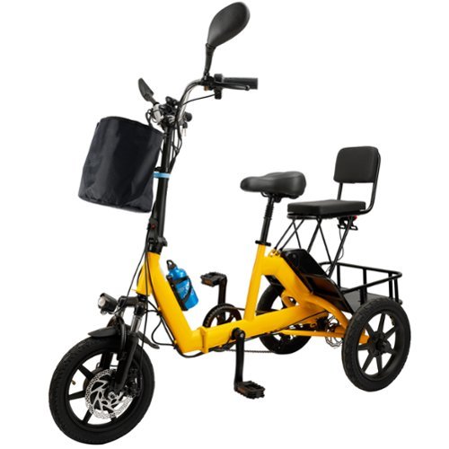 Topteng - 350W 48V Folding Electric Tricycle,3 Modes&3-Speed Trike with Basket,28 to 43 miles range,13MPH,3-Wheel E-Bike for Adult - Yellow-Front_Standard 