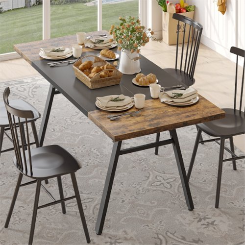 Bestier 70inch Rectangular Dining Table with Basket Storage Wooden Kitchen Table with Sturdy Metal Legs - Brown