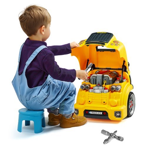 VEVOR - Engine Toy, 60 Pieces, Kids Mechanic Car Repair Set with Removable Parts, Lights and Sounds, Steering Wheel and Horn - Yellow-Front_Standard 