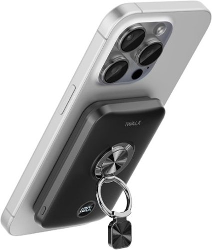 iWalk - 10000 mAh Magnetic Portable Charger with Ring Stand Power Bank Wireless Slim LED Display Battery Pack - Black-Front_Standard 