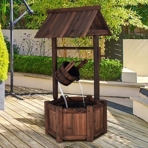 Costway Garden Rustic Wishing Well Water Fountain Wooden Outdoor Electric Backyard Pump - Brown WHERE TO BUY