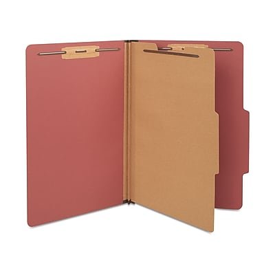 Staples - 30% Recycled Pressboard Classification Folder, 1-Dividers, 1 3/4" Expansion, Legal Size, 10/Box - Red